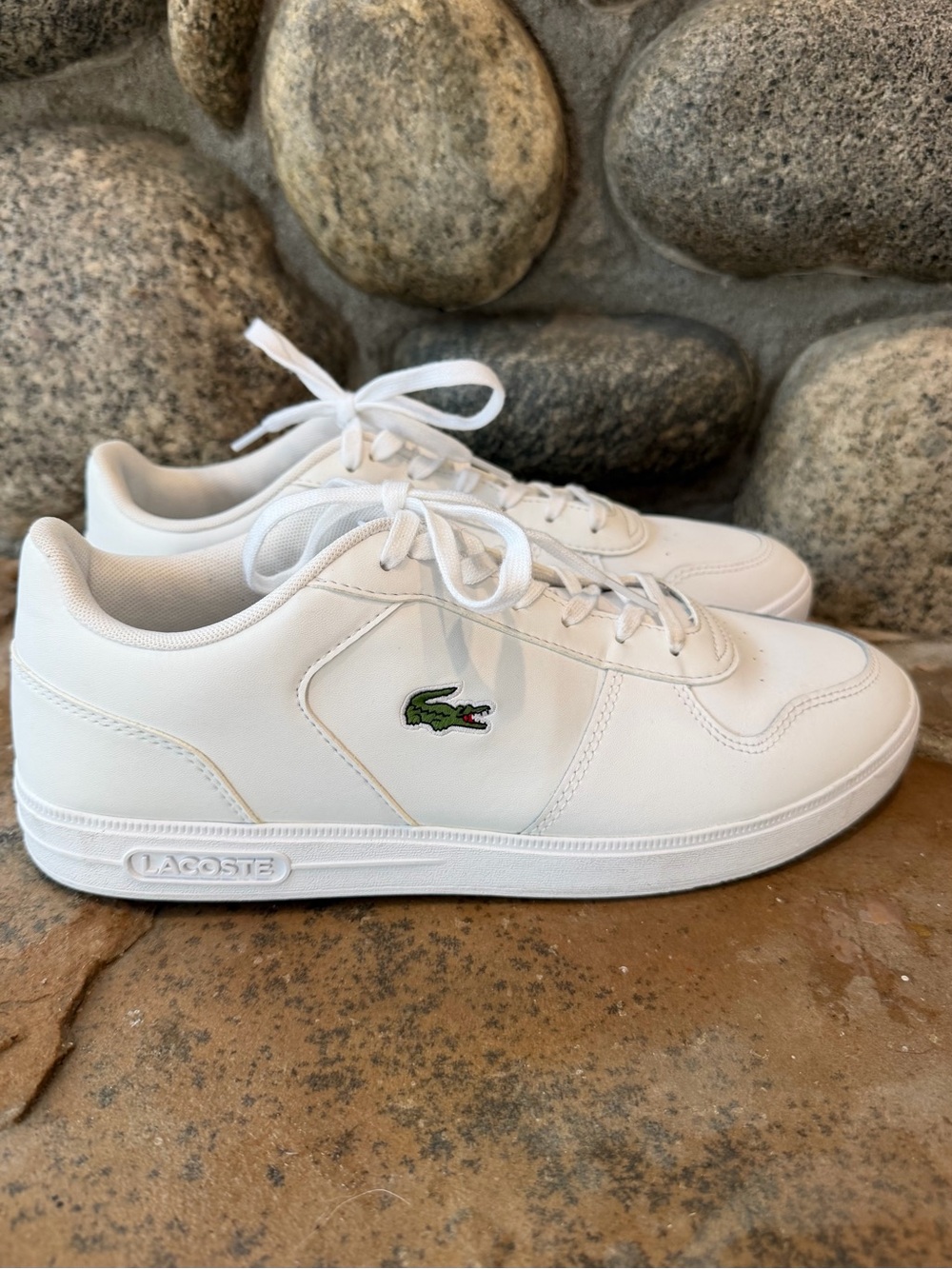 Lacoste White Low-Top Sneakers with Green Crocodile